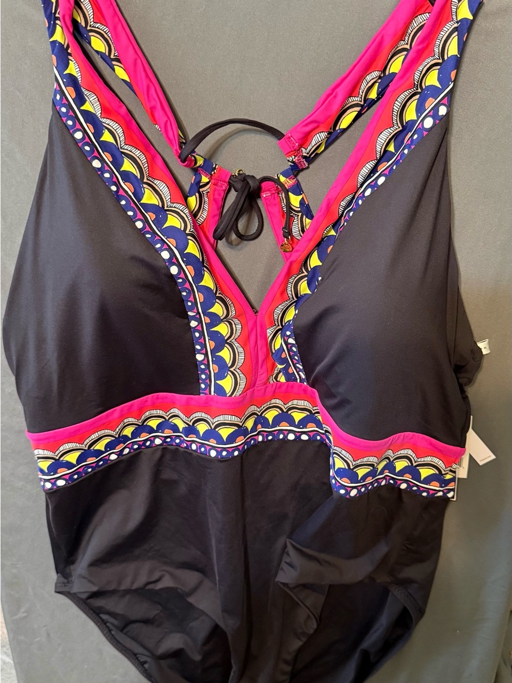 Trina Turk Black One-Piece Swimsuit with Pink and Blue Accents